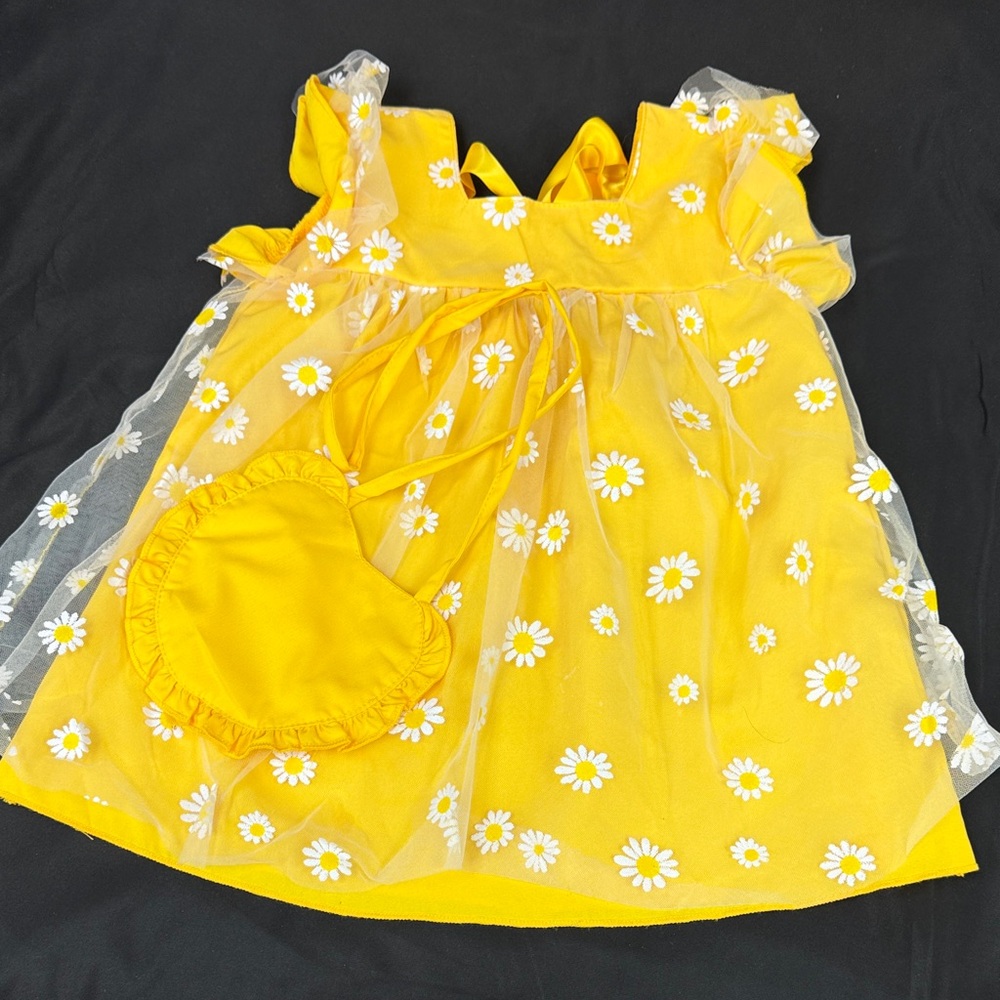 Yellow and White Floral Dress with Sheer Overlay 6-12 months purse with dress